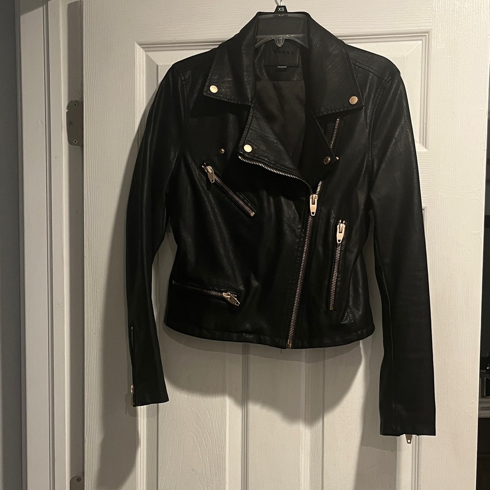 Blank NYC Black Leather Jacket with Gold Accents